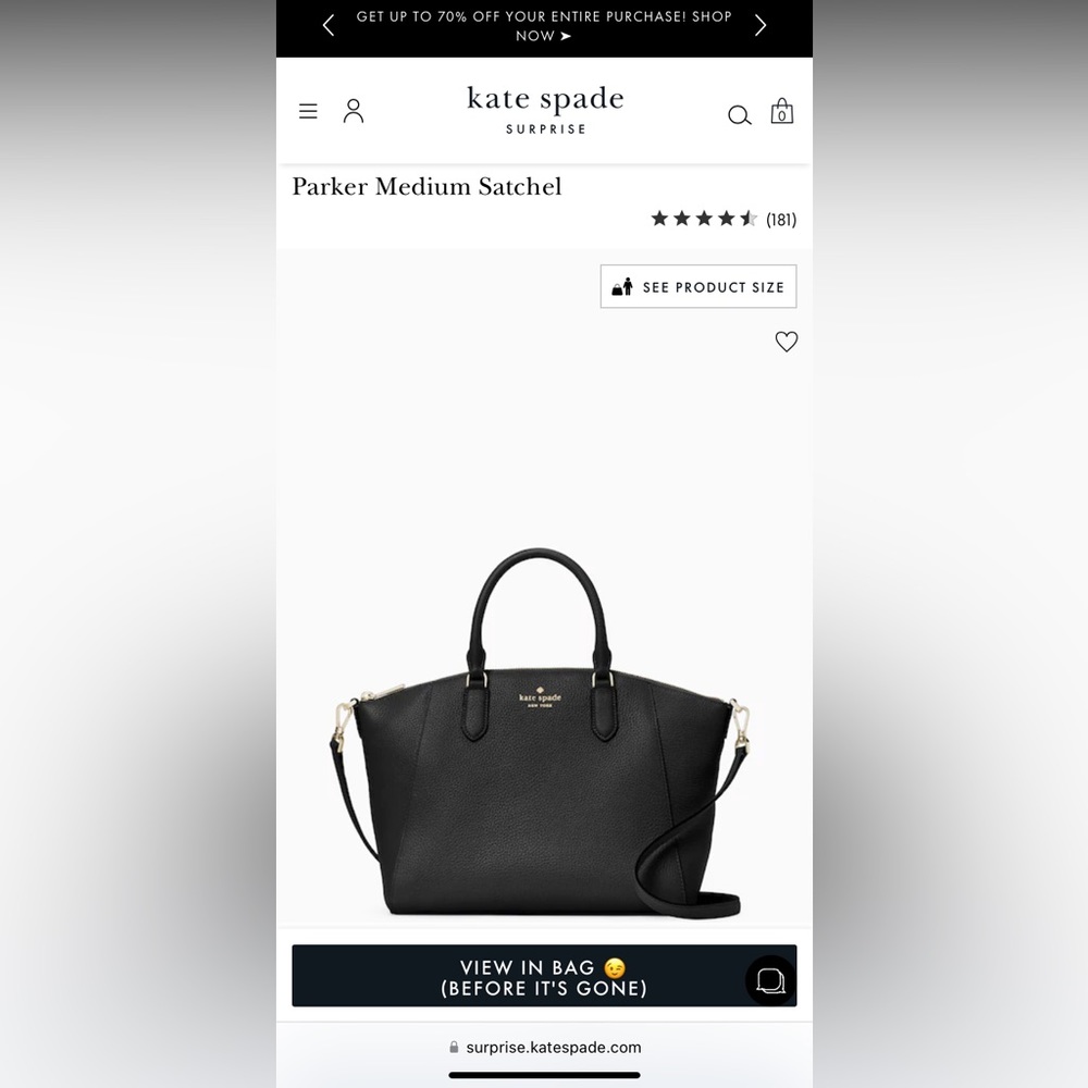 Kate Spade Parker medium satchel, black